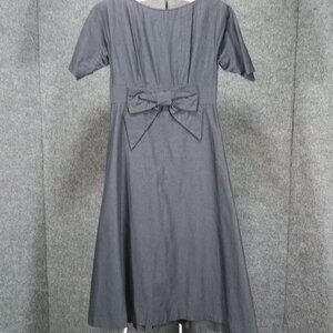 1950's Black Cotton Nubby Dot A-line Dress with Bow